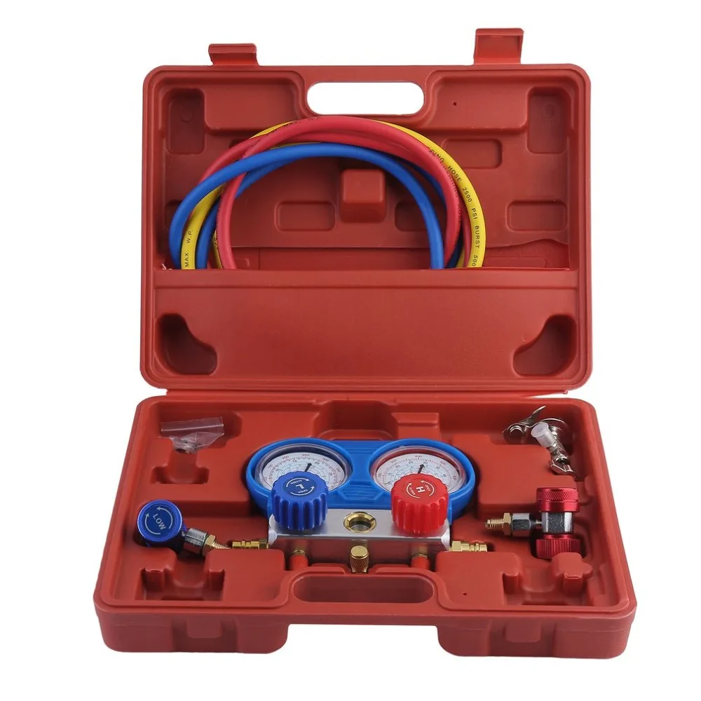 

1 Sets R-134A A/C Manifold Gauge Air Conditioning A/C Diagnostic Tool With Colored Hose Refrigeration Kit Car Diagnostic Tool