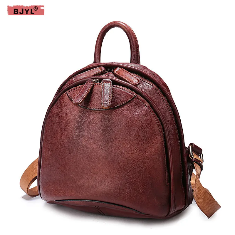 

BJYL 2018 new fashion Women Backpacks genuine leather female shoulder Bags anti-theft wild backpack retro color girl school bag