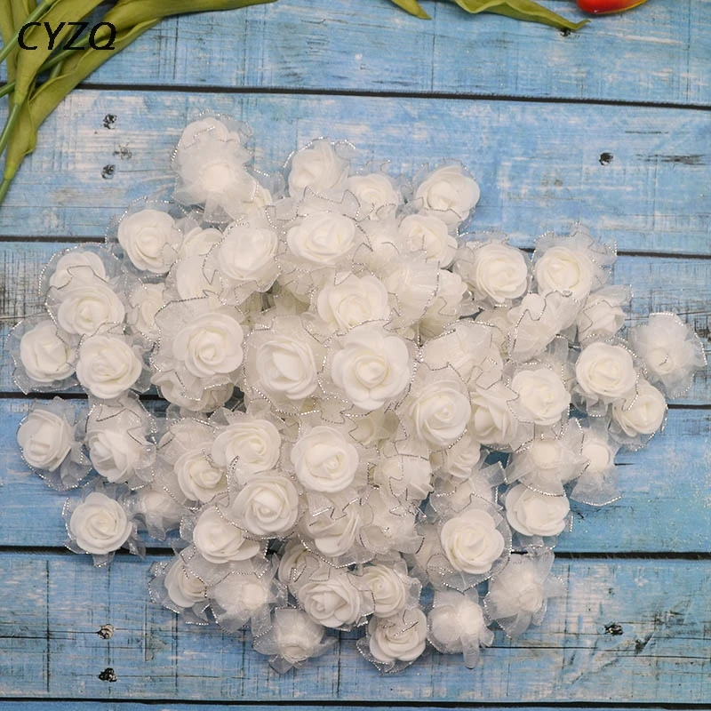 20Pcs/lot 4cm PE Foam Silk Rose Artificial Flowers Heads for Wedding Home Decoration DIY Scrapbooking Wreath Fake Rose Flower