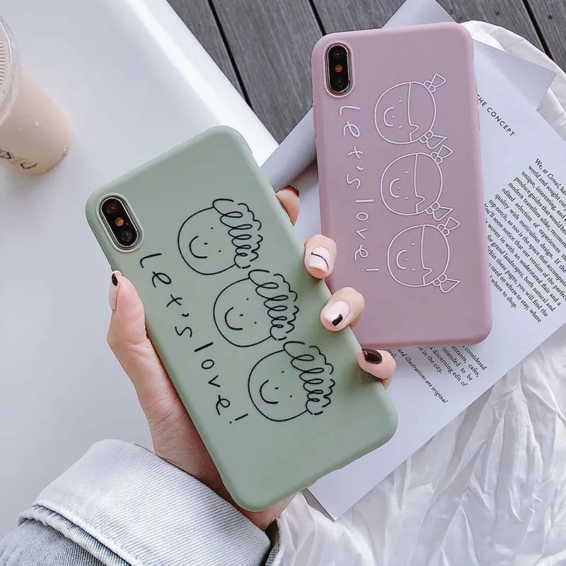 Мультяшные пары голова портрет Let's Love чехол для iPhone X XR XS Max 6 S 7 8 Plus матовый