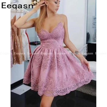 

New Design 2020 Fashion Mini Cocktail Dresses A Line Lace Appliques V Neck Sleeveless Short Party Prom Gowns vestido cocktail
