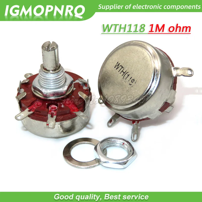 

5PCS WTH118 2W 1A Potentiometer 1M ohm WTH118-2W Round Shaft Carbon Rotary Taper Potentiometer WTH118