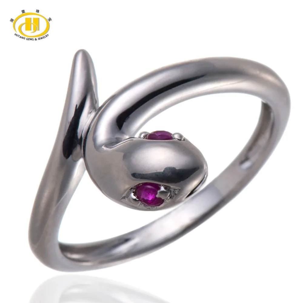 Hutang Solid 925 Sterling Silver Red Ruby Gemstone Snake Ring Women's Fashion Fine Jewelry HuTang