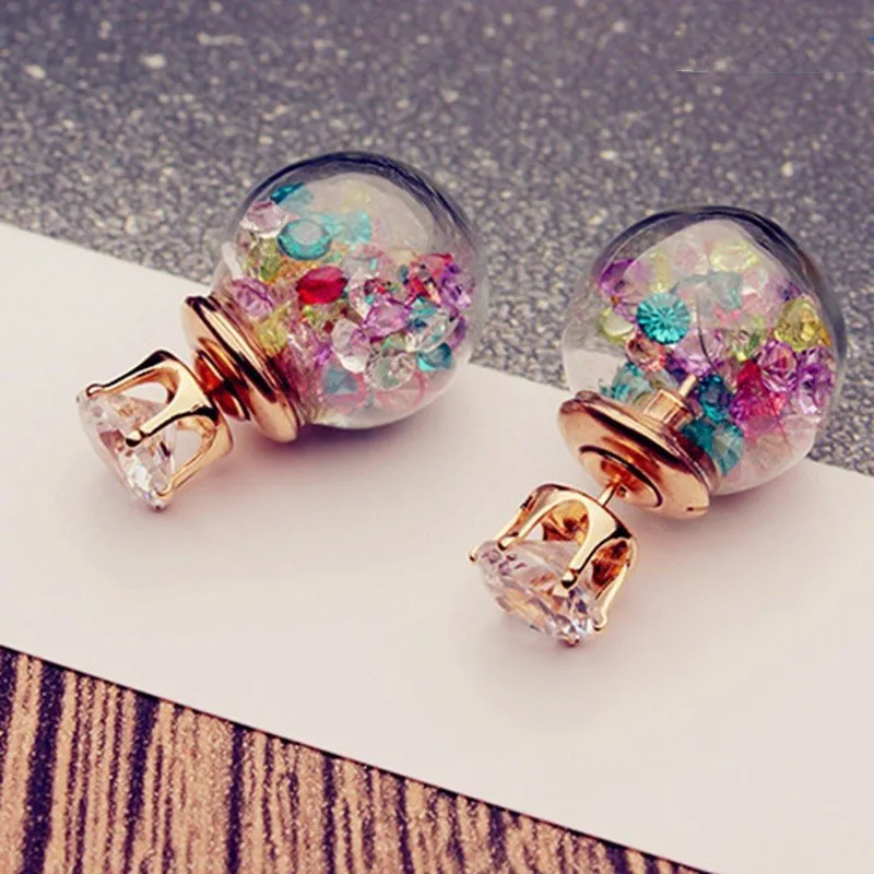 

Cute Crystal Ball Small Doubled Side Earings Fashion Glass Pearl Stud Earrings For Women Jewelry Brinco Boucle D'Oreille CS1252