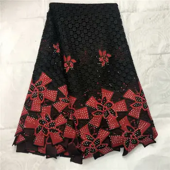 

High Quality African Lace Fabric 2019 Latest African Guipure Lace Red & black Color Nigerian Guipure Lace Fabric