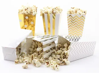 

Free Ship 120pcs Glitter Gold/Silver Paper Popcorn Box for Retro Party/Hollywood/Movie Foil Gold/Silver Theatre Food Loot Bags