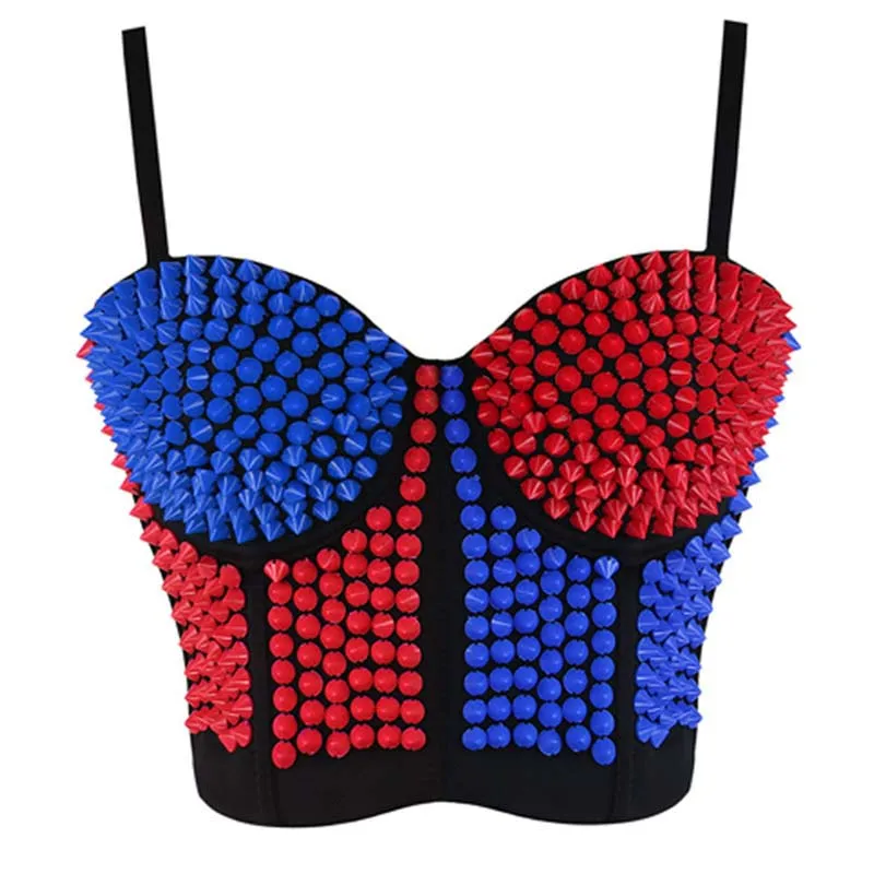 

Blue & Red Plastic Rivet Steampunk Gothic Bralette Push Up Bras For Women Dance Club Party Soutient Gorge Sexy Brassiere Femme