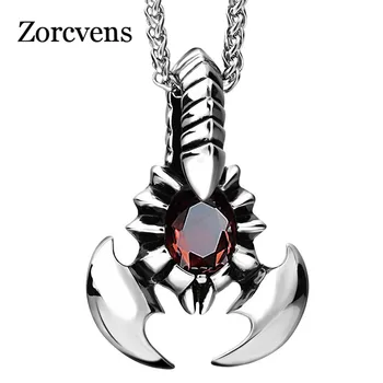 

ZORCVENS Red Crystal Scorpion Statement Necklace & Pendant Stainless Steel Vintage American Style Steampunk Men Chain Jewelry