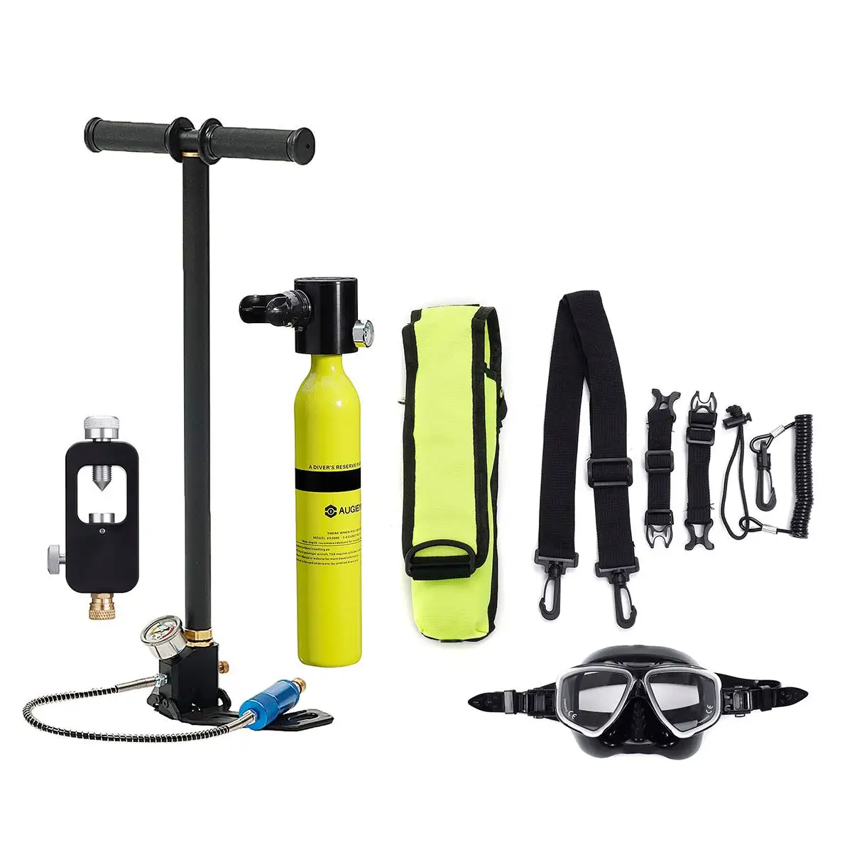 

AUGIENB 0.5L Portable Oxygen Cylinder Diving Reserve Air Tanks Set / Hand Pump+Respiratoor Bag+Converter+Adapter+Mask