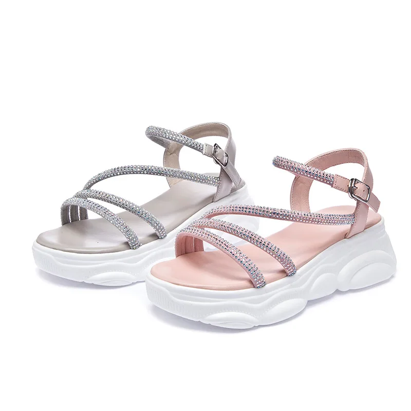 

Tide summer 2019 new wild Korean version of the thick bottom toe drill face female shoes