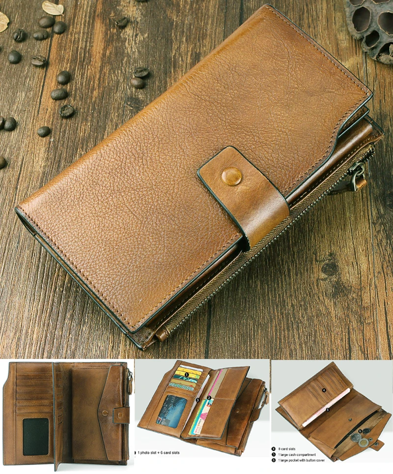 

Fashion Vintage Genuine Leather Wallet men Leather Long Wallet male purse Clutch Bag money bag men wallet coin Purse card holder
