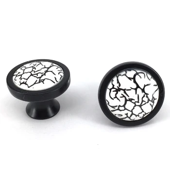 

6PCS 36mm White &Black Crackle ceramic knob drawer pulls dresser cupboard wardrobe furniture handles pulls knobs