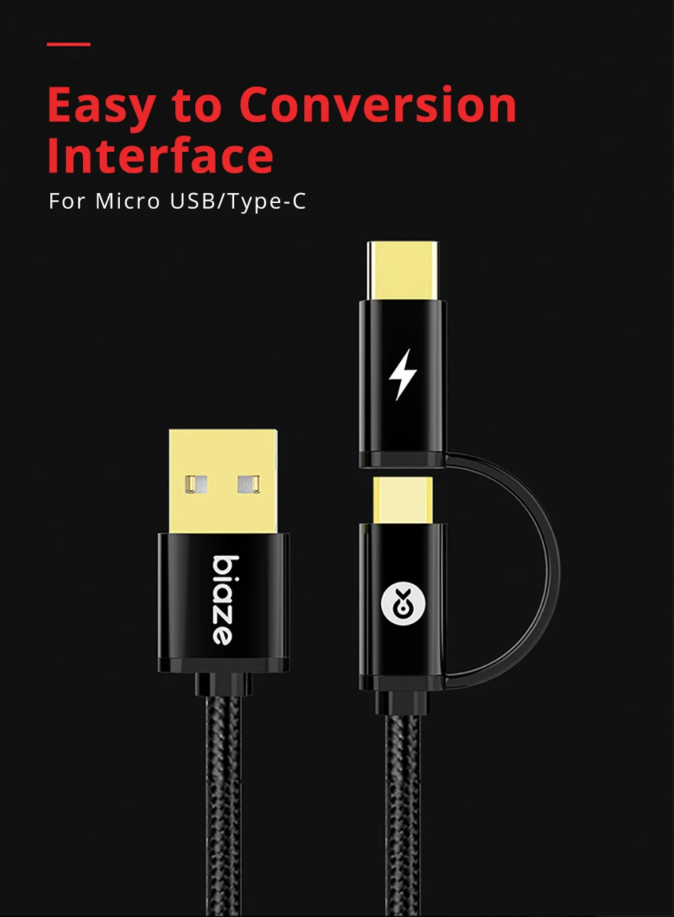 Biaze Micro USB кабель для samsung S9 Plus 2 в 1 usb type C кабель для быстрой зарядки данных USB C кабель для Xiaomi кабели для мобильных телефонов