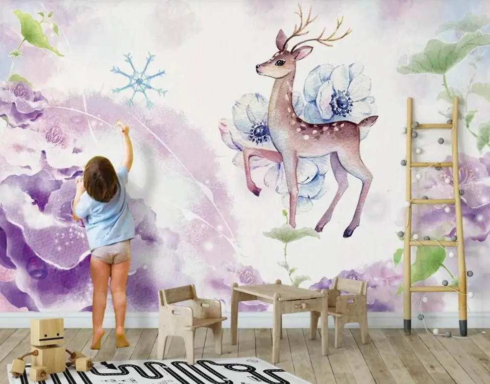 Пользовательские скандинавские современные обои в стиле минимализма ручной росписью маленькие животные Фотообои для детской комнаты обои для стен - Цвет: 17630286