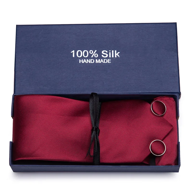 

New Design Wine Red Tie Set For Fashion Men 100%Silk Tie Hanky cufflinkss Necktie Jacquard Woven Tie For Wedding in gift box