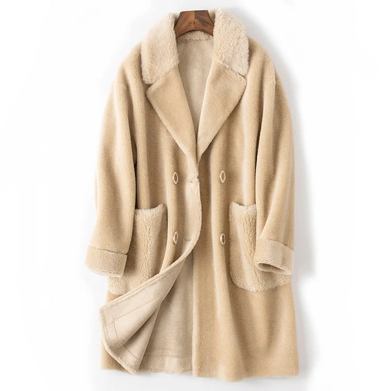 

Maylofuer Women's Granular Real Wool Fur Coat Natural and Genuine Lamb Fur Jacket lapel V-neck women warm fashion winter coats