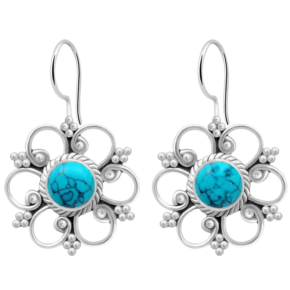 New Vintage Retro Flower Orchid Drop Earrings Inlaid Blue Stone Fashion Classic Dangle for Women Girls Gift | Украшения и