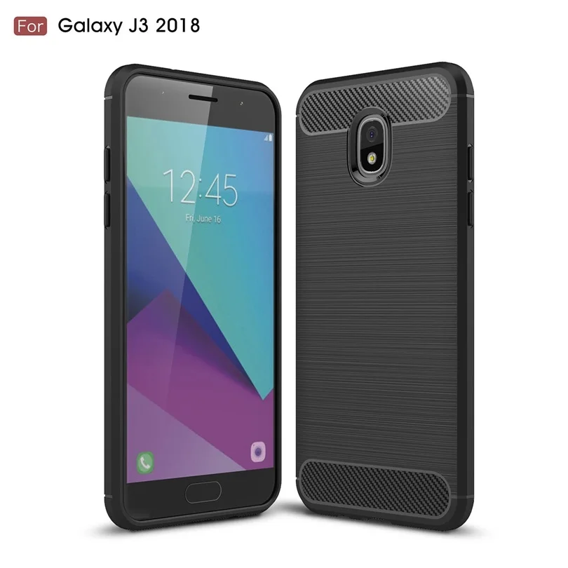 For Samsung Galaxy J3 2018 US Version Carbon Fiber Case Anti-knock Soft TPU Brushed Rugged Rubber Silicone Hybrid Phone Cover |