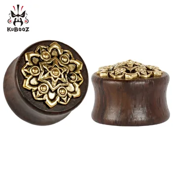 

Kubooz piercing wood metal gold inlaid leather gray ear plugs and tunnels body jewelry ear gauges pair sellings