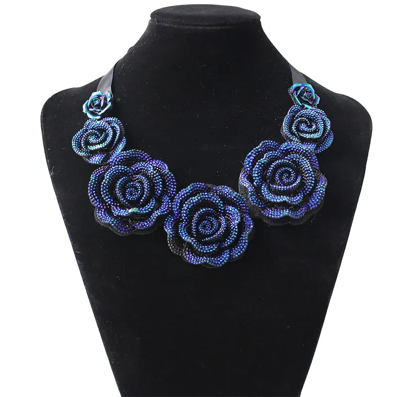 F& U розовое ожерелье, новая мода, ювелирные изделия, большая смола, кристалл, синий цветок, ожерелье s& Кулоны, Массивное колье, ожерелье s