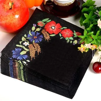 

Paper napkins tissue black color print embroidery art handerchief decoupage wedding birthday party cafe decoration mug cup mats
