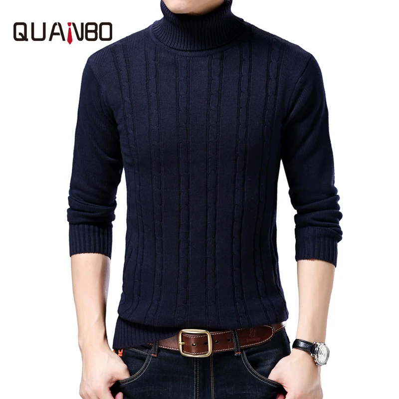 ^Cheap QUANBO Brand Turtleneck Sweater 2018 Autumn Winter Elasticity Warm Knitted Pullover High Quality Casual Slim Sweaters