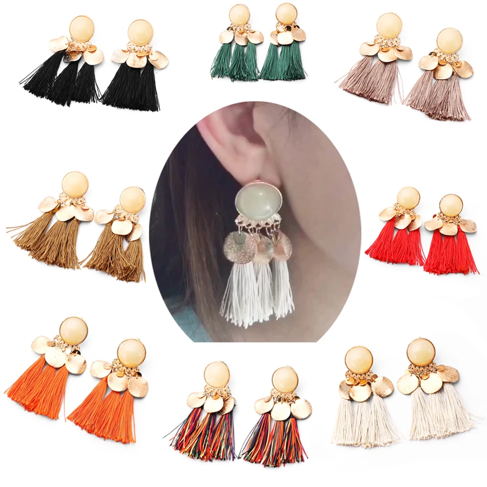 

2018 Bohemia Statement Tassel Earrings Round Drop Earrings For Women Female Wedding Long Fringed Earrings Jewelry
