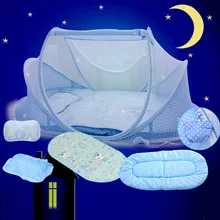 New Baby Bedding Crib Netting Folding Baby Mosquito Nets Bed Mattress Pillow Three-piece Suit For 0-1 Years Old Children
