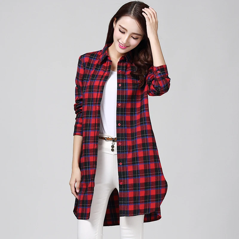 Women Cotton Plaid Shirt Long Sleeve Irregular XXL Large Size Ladies Shirts  Casual Check Tunic Long Blouse Top Black Red Blusas|Shirt| - AliExpress