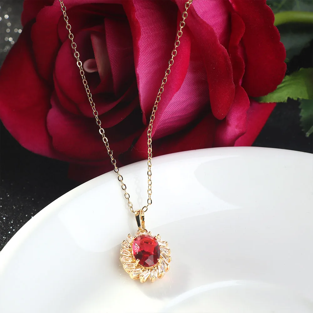 Овальные красные подвески, ожерелья, ювелирные изделия, блестящее классическое ожерелье, женское декоративное ожерелье