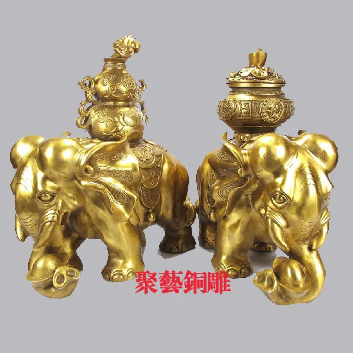 

Bronze statue copper elephant decoration Large crafts lucky decoration gourd elephant