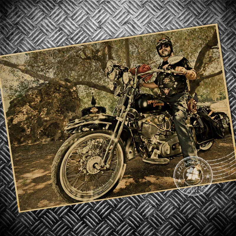 Старое фото винтажная краска крафт-бумага плакат США мотоцикл ретро Бар Кафе гостиная художественные изделия для стен наклейка картина 42x30 см - Цвет: UCO74