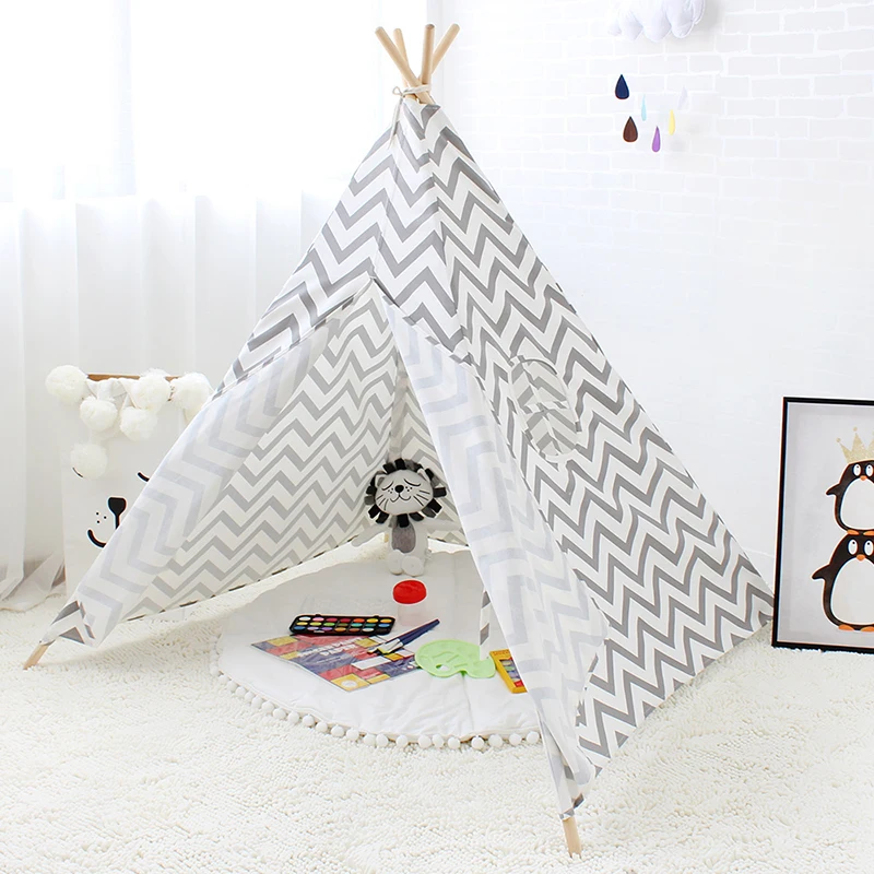Холщовая палатка для ребенка Tipi в полоску Wigwam детский домик детей игрушки