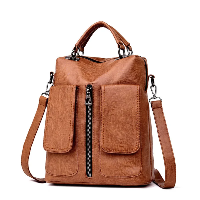 3-в-1 Ретро двойной карман Для женщин рюкзаки женские Высокое качество кожаный рюкзак школьные сумки для девочек-подростков Sac Dos