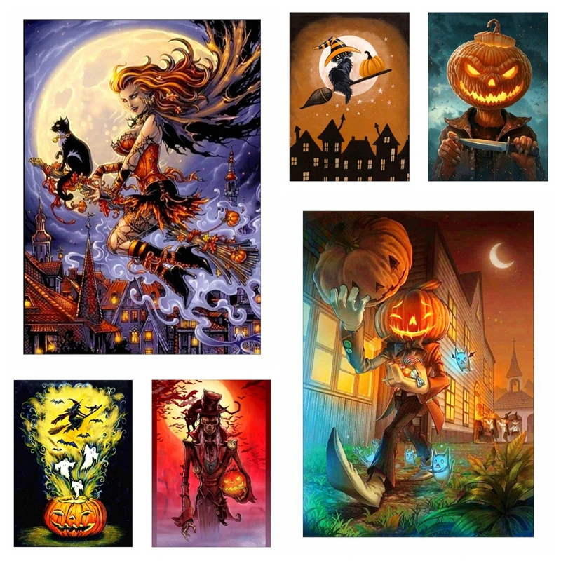 

Happy Halloween Diamond Painting Pumpkin Diamond Cross Stitch Hobbies Crafts Mosaic Embroidery Home Decoration