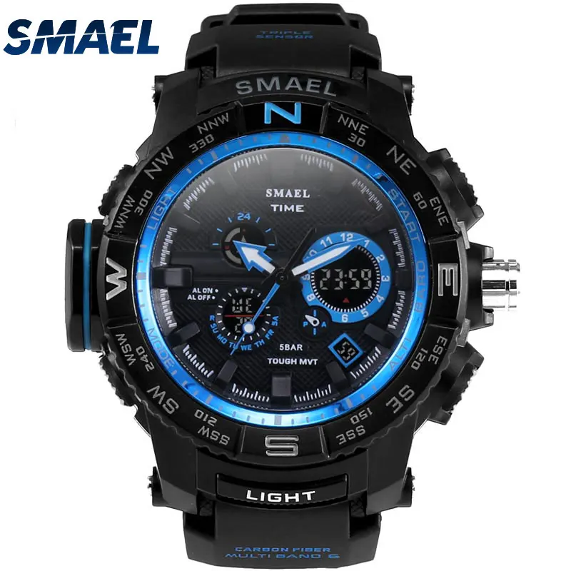 

Fantastic Outdoor Dual Display 50m Waterproof Teenage Watch Tide Male Fashion SMAEL LED Electronic Watch Multi-function 1531