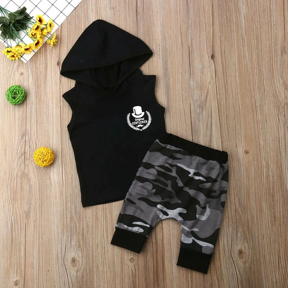 

Toddler Kids Baby Boy Summer Clothes Hooded T-shirt Tops Harem Pants Outfits