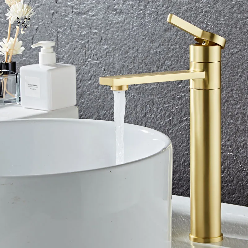 Günstig Bad Wasserhahn Messing Badezimmer Basin Wasserhahn Kalt Und Warmwasser Mischer Waschbecken Wasserhahn Einzigen Griff Deck Montiert Gebürstet Gold tippen