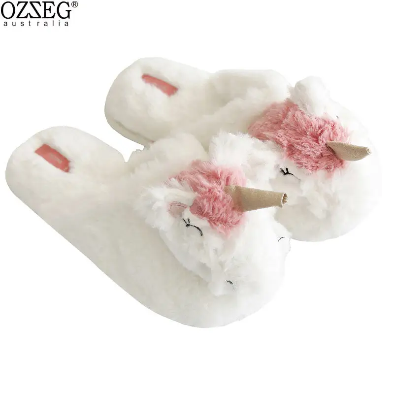 Женские зимние хлопковые тапочки с единорогом; Pantufa Unicornio; домашние теплые плюшевые тапочки; Прямая поставка