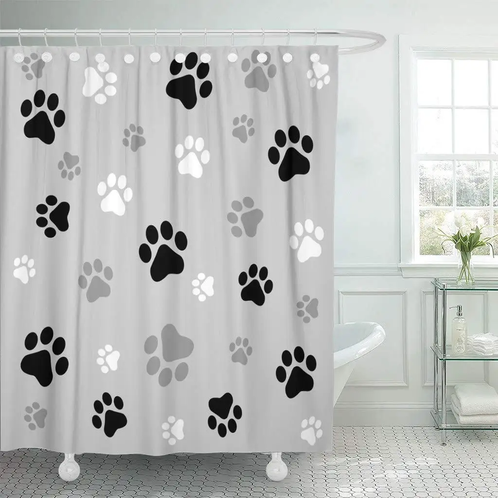 Shower Curtain with Hooks Colorful Pawprint Animal Paw with Black and
