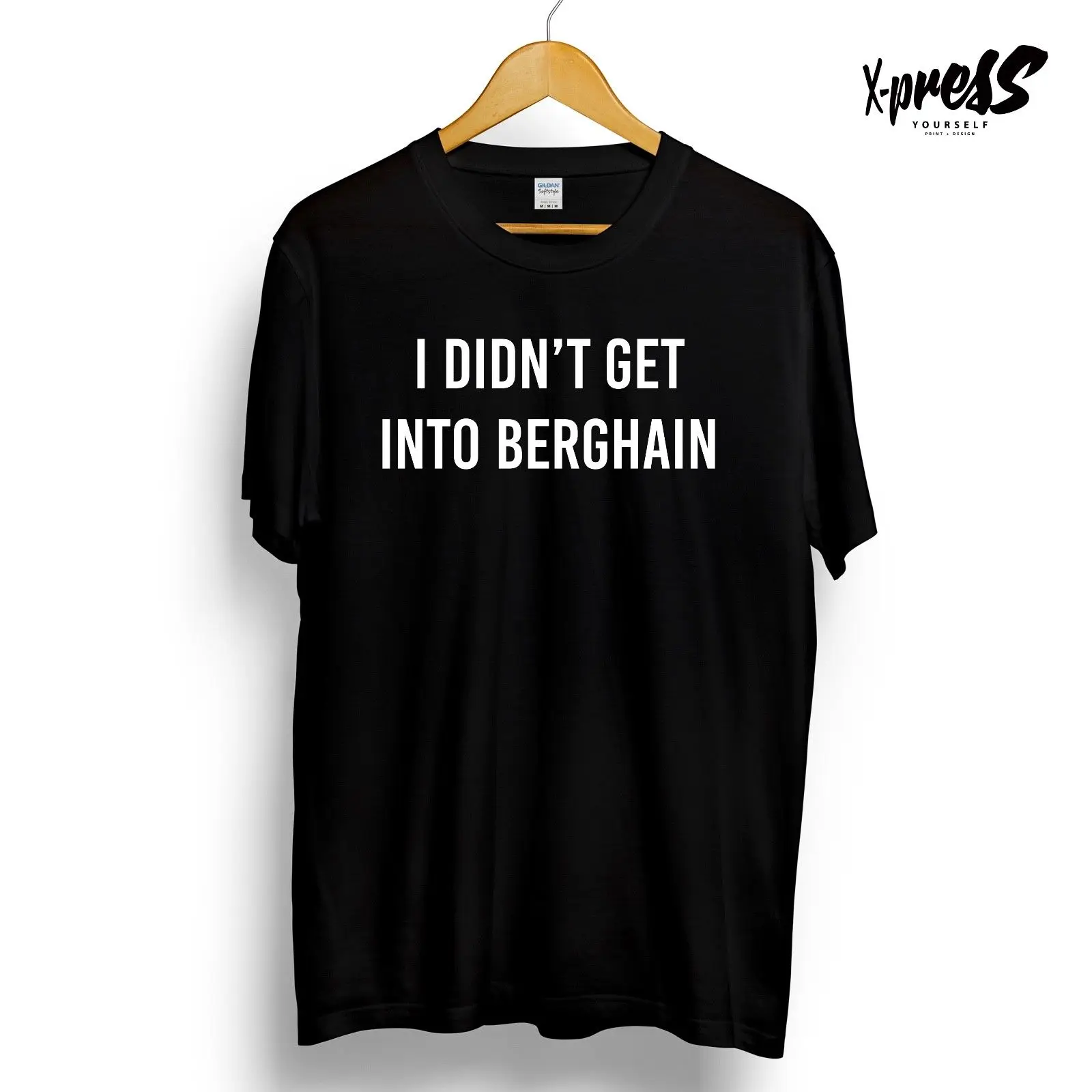 I DIDN'T GET INTO BERGHAIN черная Берлинская Техническая Футболка с принтом для клуба Sven