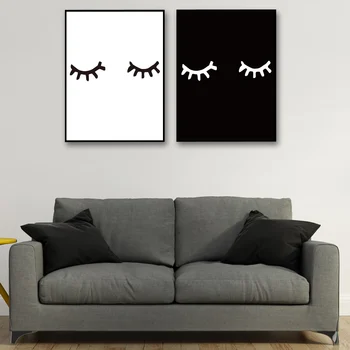 

Nordic Abstract Canvas Art Cartoon Eyelashes Black and White Poster Print Wall Pictures Modern Home Decoration Painting No Frame