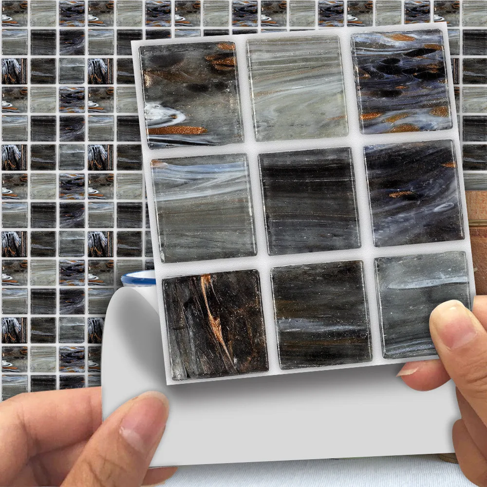 

2019 Hot New Products 18pcs Self Adhesive Waterproof Black Marble Mosaic Wall Art Kitchen Tile Sticker family Home Low price
