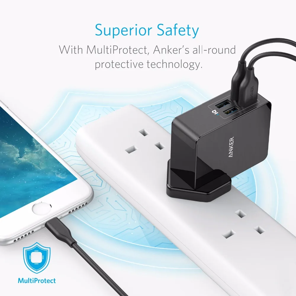 Anker 27 Вт 4-портовое настенное зарядное устройство USB порт питания 4 Lite со сменными вилками Великобритании и ЕС для iPhone Galaxy iPad htc huawei LG и т. Д