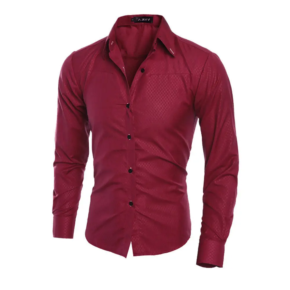 Роскошные мужские стильные 5 цветов Рубашки приталенные рубашки Формальные с длинным рукавом популярного размера плюс 3XL - Цвет: Красный