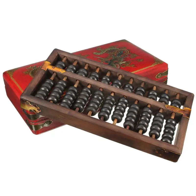 

JIMITU Vintage Chinese Wooden Bead Arithmetic Abacus With Box Classic Ancient Calculator Counting Collection For Children Adult