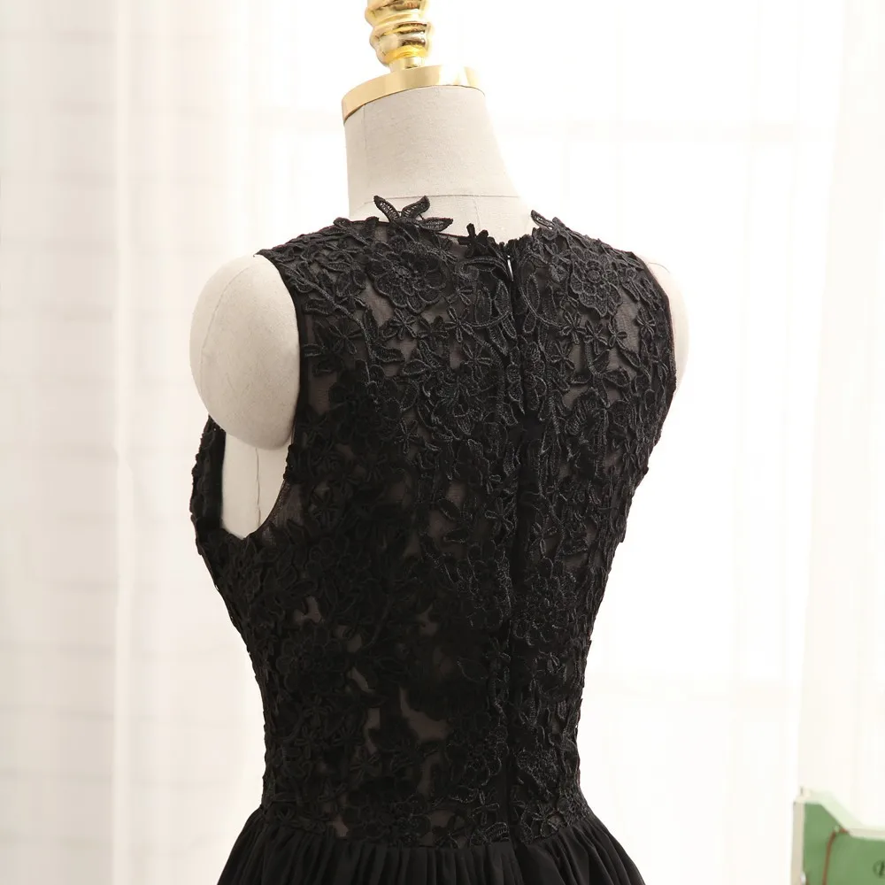 Новое прозрачное выпускное платье трапециевидной формы черное шифоновые аппликационные Кружева сексуальное длинное выпускное платье Вечерние платья Вечернее платье