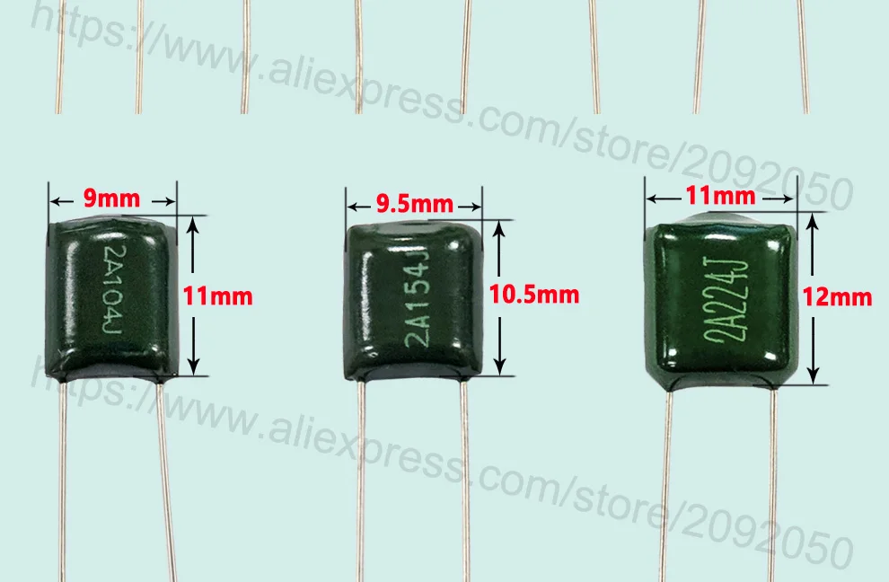 1000 шт. полиэстер полиэтиленовой пленки 100 В 2A104J 2A154J 2A224J 104J 154J 224J 5% 2A Зеленый DIP 0,1 мкФ 0,15 мкФ 0,22 мкФ 100NF 150NF 220NF
