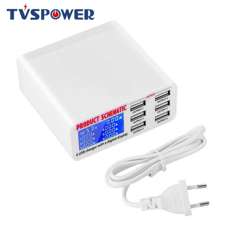 6 портов USB дорожное зарядное устройство ЖК цифровой дисплей зарядная станция