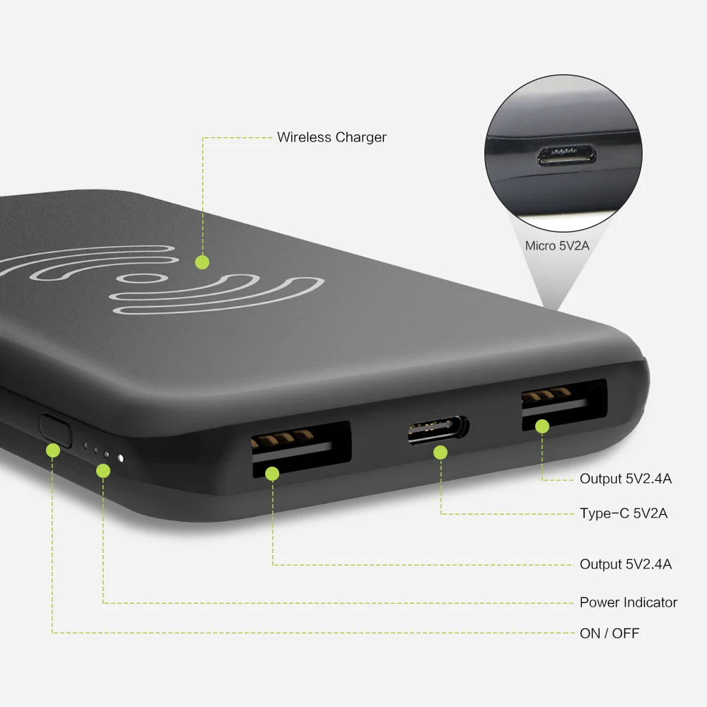 ALLPOWERS Wireless Charger 8000mAh Power Bank External Battery Charger Pack QI Wireless Charging Pad for Samsung Galaxy Note 8 ALLPOWERS Wireless Charger 8000mAh Power Bank External Battery Charger Pack QI Wireless Charging Pad for Samsung Galaxy Note 8